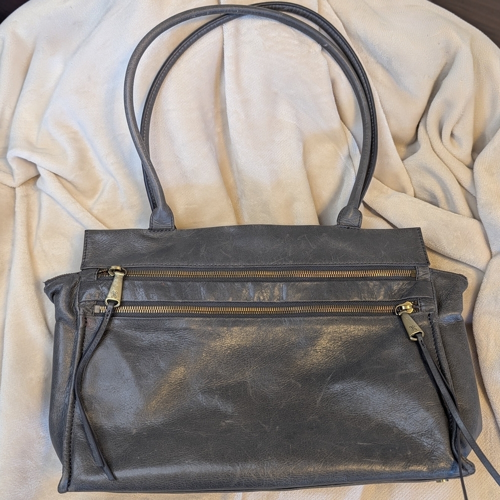 Hobo International Seeker Tote Leather Shoulder Bag Gray BOHO Retro Boxy